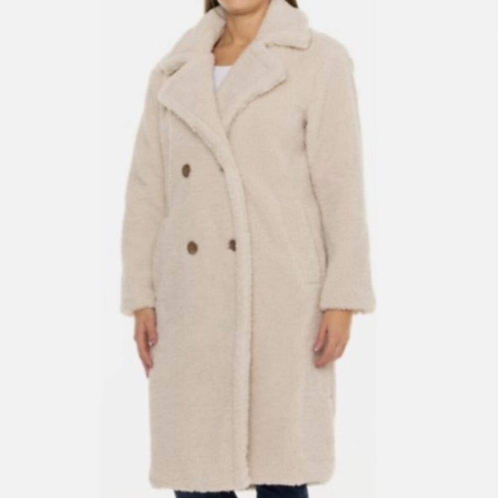 Bearpaw NWT Neutral Ivory Cream Teddy Sherpa Faux Fur Trench Coat Jacket Sz 3X